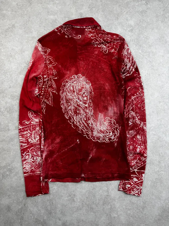 AW2003 Cavalli Red Paisley Pattern Mesh Shirt hYyiGHi 1
