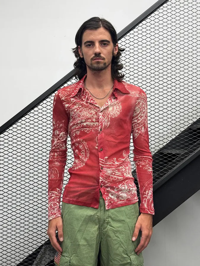 AW2003 Cavalli Red Paisley Pattern Mesh Shirt hYyiGHi 2