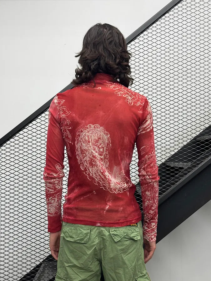 AW2003 Cavalli Red Paisley Pattern Mesh Shirt hYyiGHi 3