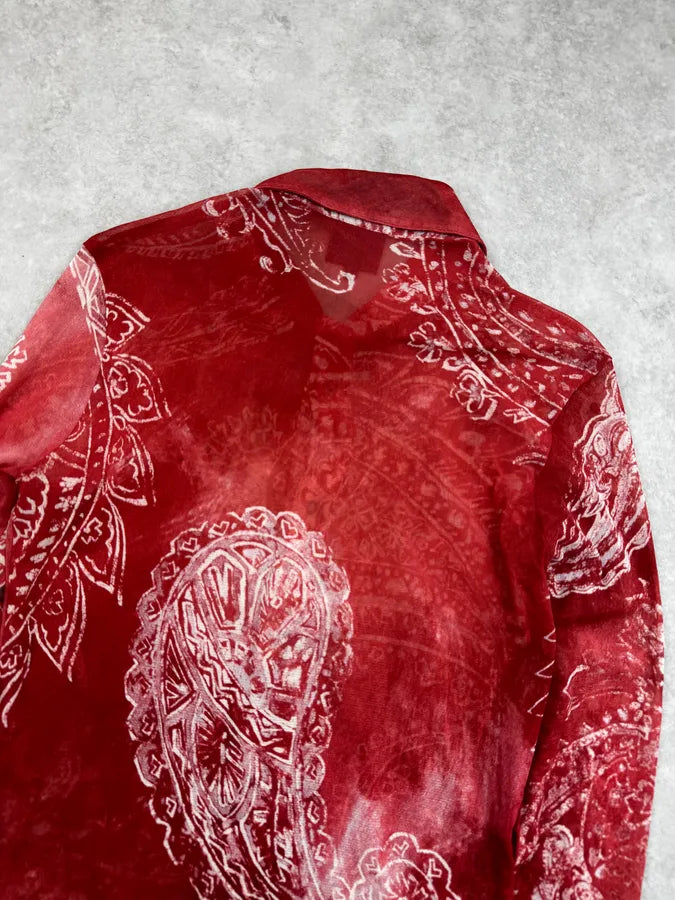 AW2003 Cavalli Red Paisley Pattern Mesh Shirt hYyiGHi 5