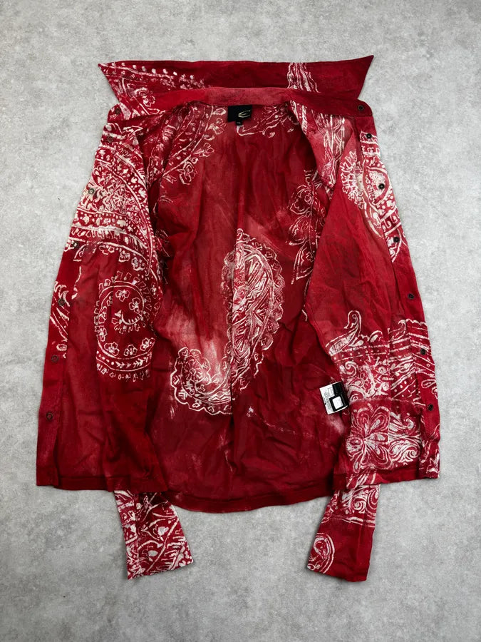 AW2003 Cavalli Red Paisley Pattern Mesh Shirt hYyiGHi 6