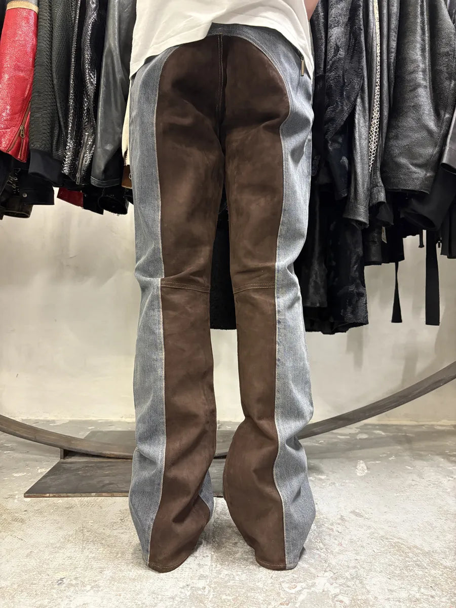 AW2003 Cavalli Two Tone Hybrid Blue Leather Denim Jeans (S/M) xqRwQSB 0