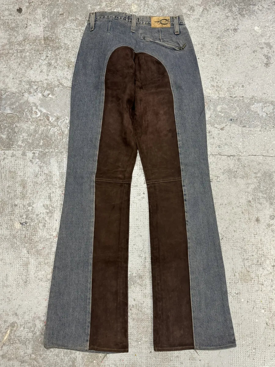 AW2003 Cavalli Two Tone Hybrid Blue Leather Denim Jeans (S/M) xqRwQSB 10