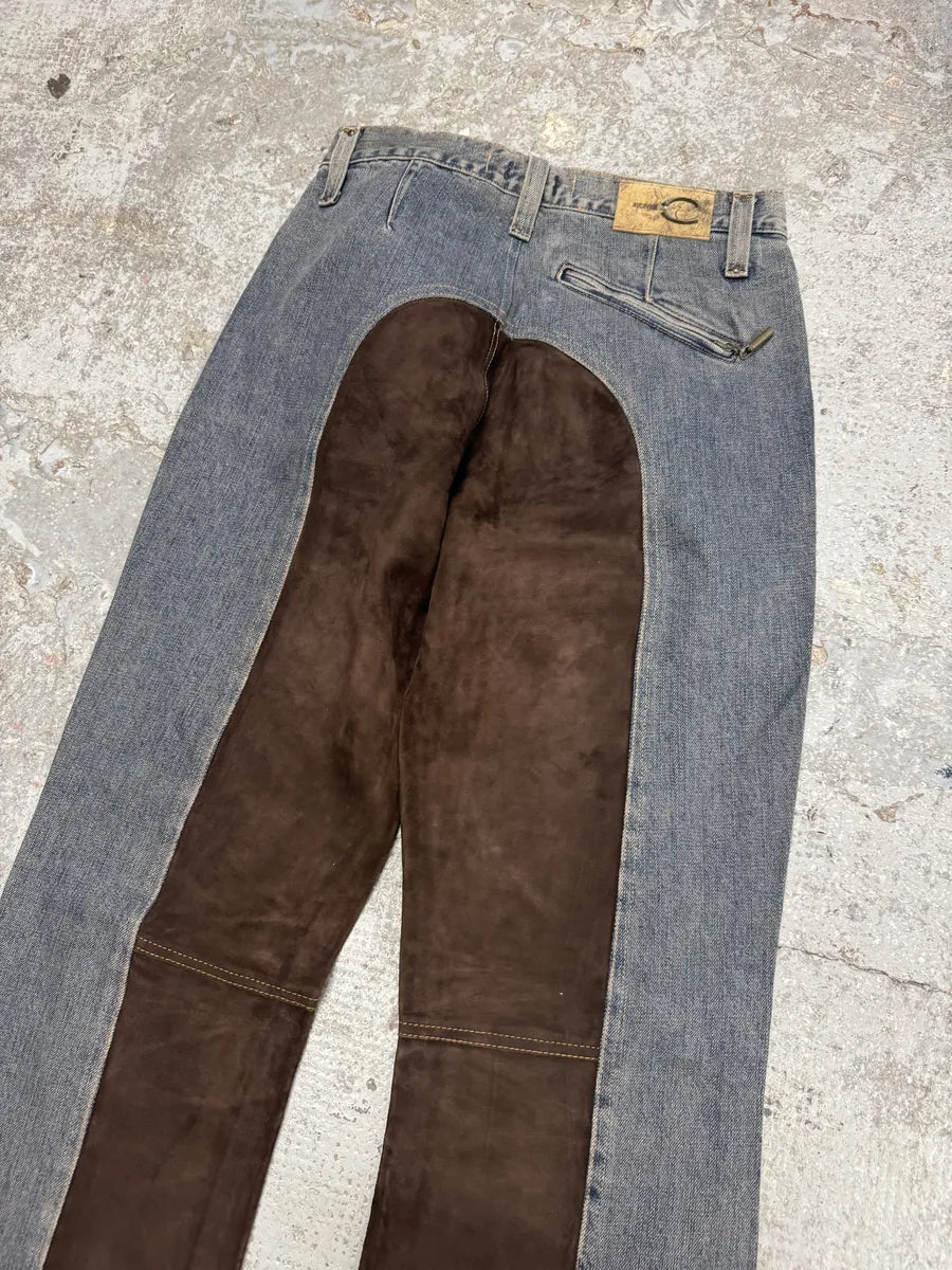 AW2003 Cavalli Two Tone Hybrid Blue Leather Denim Jeans (S/M) xqRwQSB 11