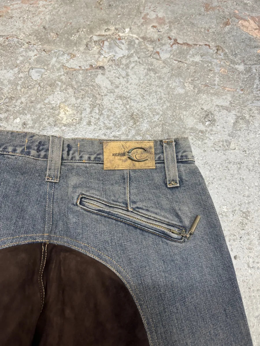 AW2003 Cavalli Two Tone Hybrid Blue Leather Denim Jeans (S/M) xqRwQSB 12