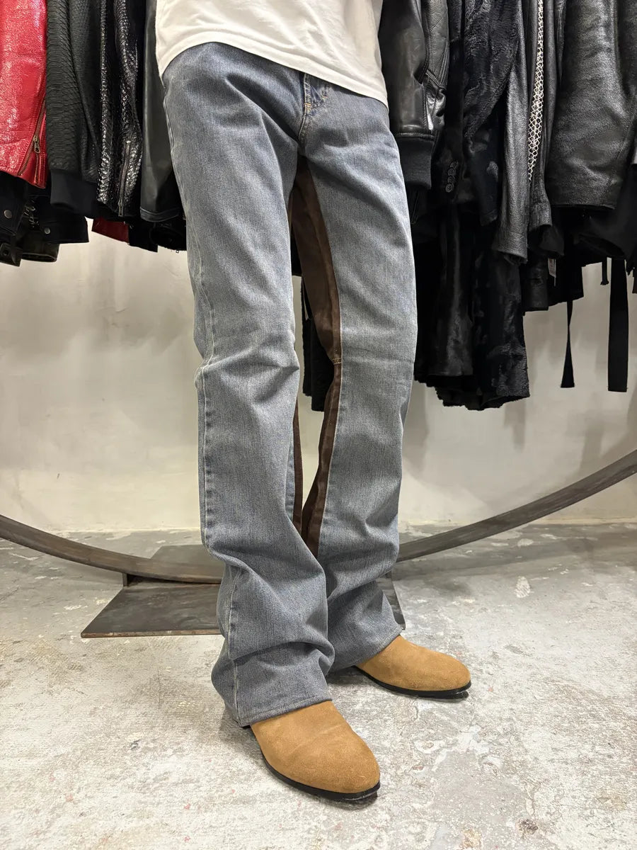 AW2003 Cavalli Two Tone Hybrid Blue Leather Denim Jeans (S/M) xqRwQSB 2