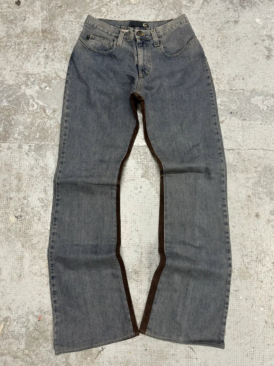 AW2003 Cavalli Two Tone Hybrid Blue Leather Denim Jeans (S/M) xqRwQSB 3