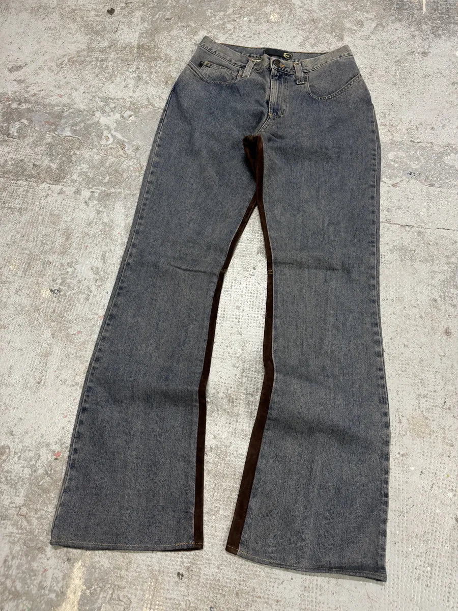 AW2003 Cavalli Two Tone Hybrid Blue Leather Denim Jeans (S/M) xqRwQSB 4
