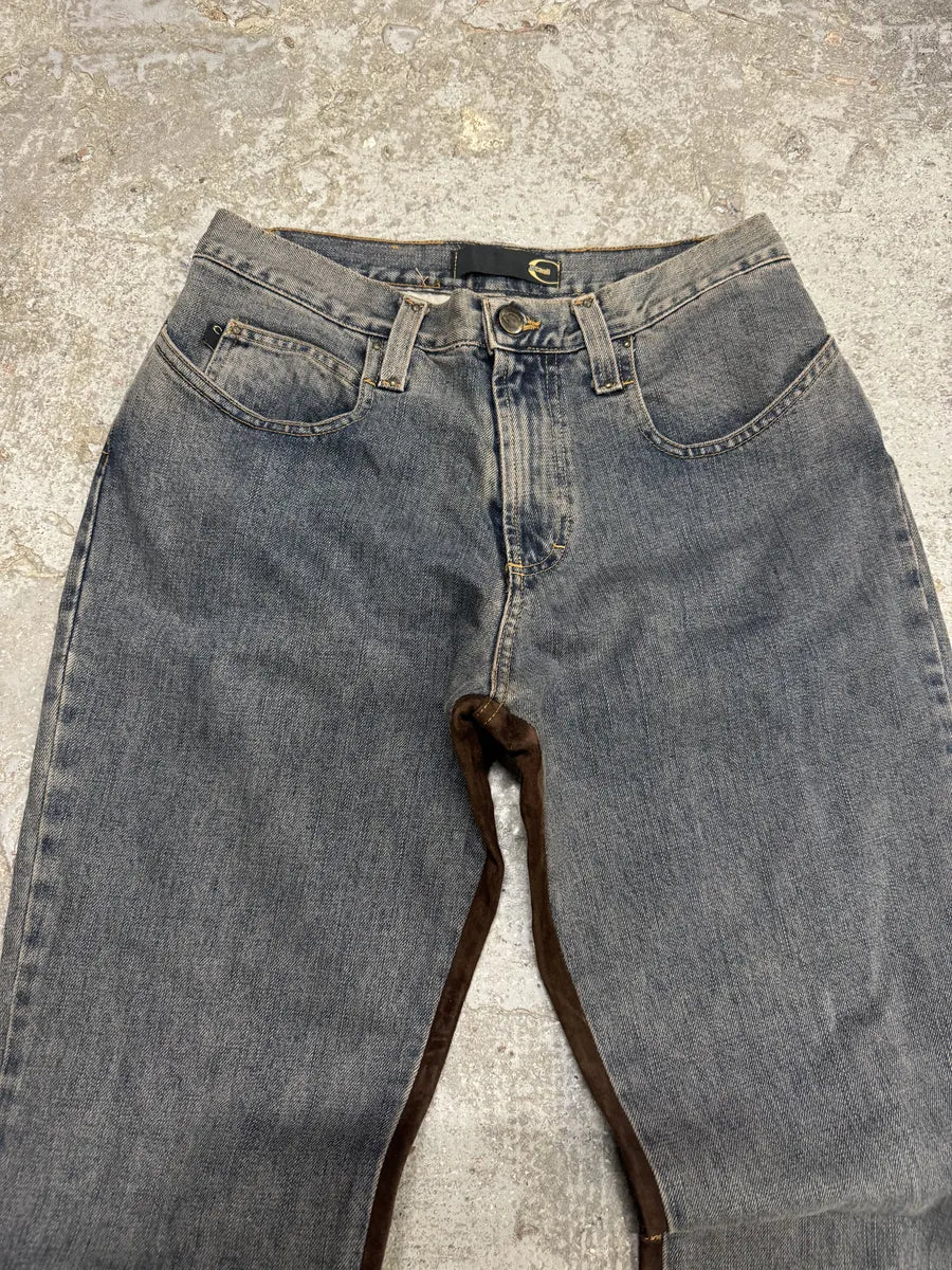 AW2003 Cavalli Two Tone Hybrid Blue Leather Denim Jeans (S/M) xqRwQSB 5