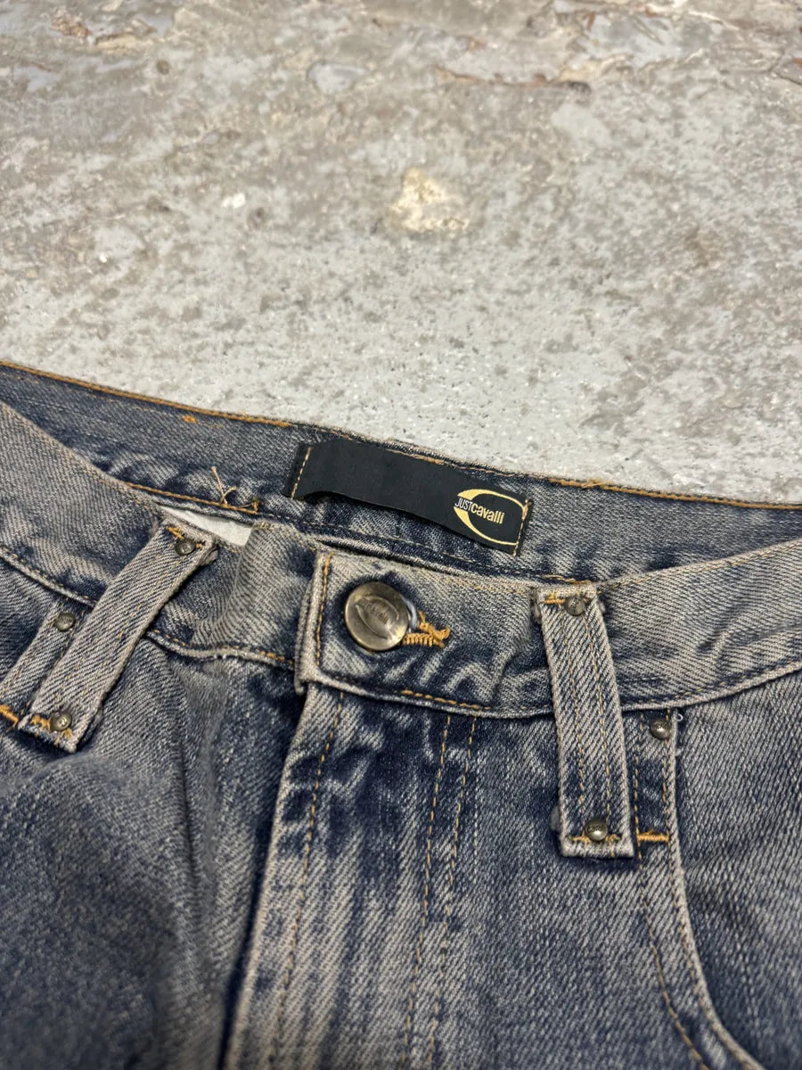 AW2003 Cavalli Two Tone Hybrid Blue Leather Denim Jeans (S/M) xqRwQSB 6