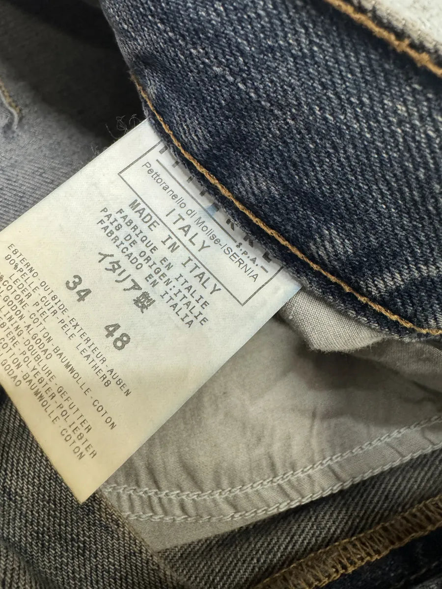 AW2003 Cavalli Two Tone Hybrid Blue Leather Denim Jeans (S/M) xqRwQSB 7