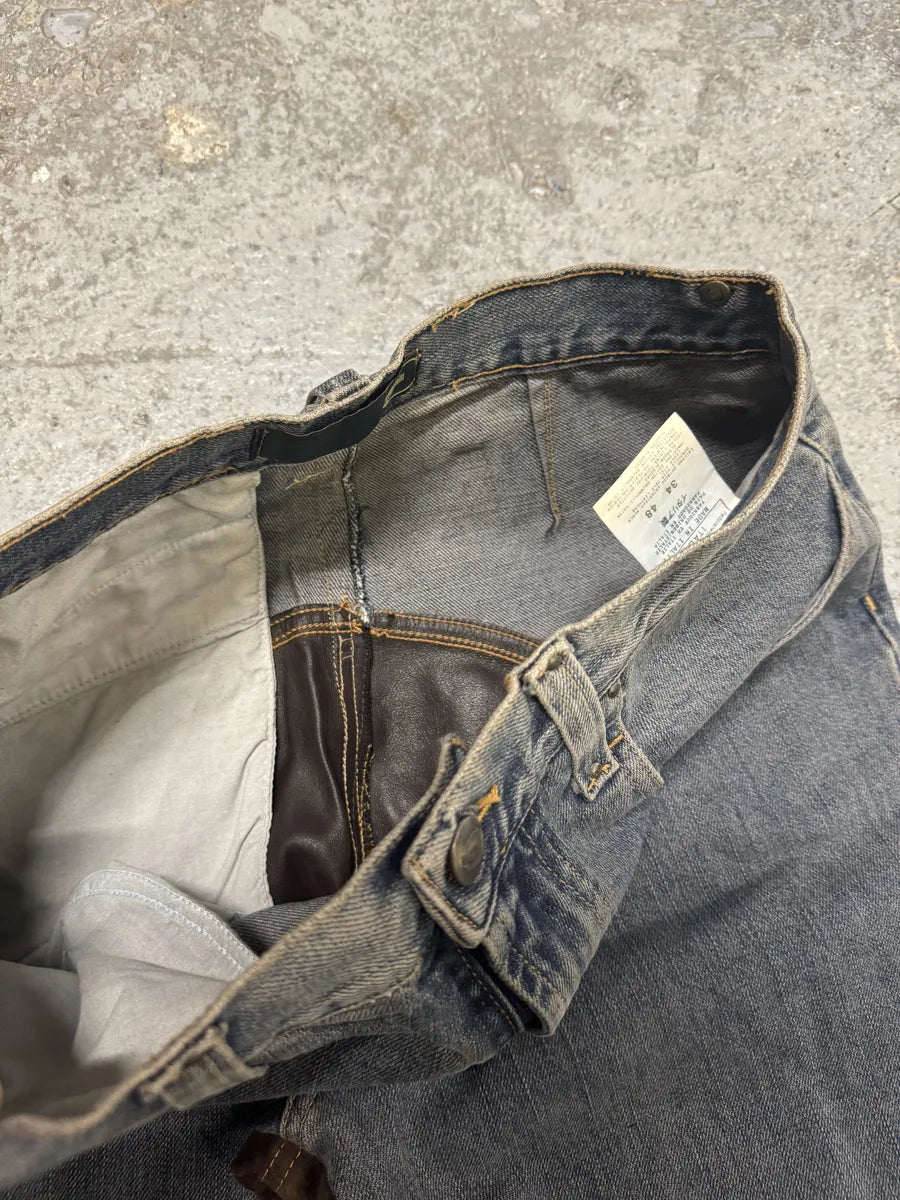 AW2003 Cavalli Two Tone Hybrid Blue Leather Denim Jeans (S/M) xqRwQSB 9