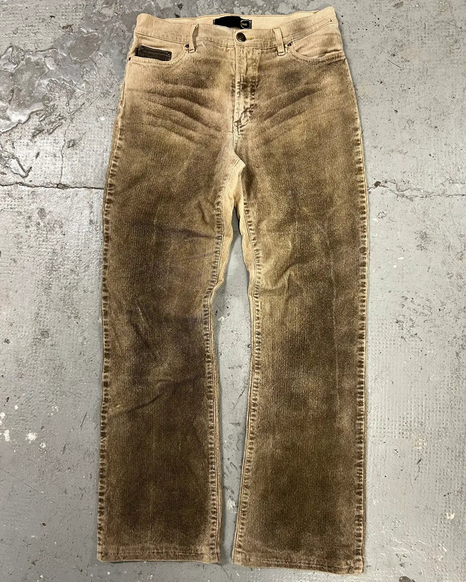 AW2003 Cavalli Waxed Velvet Beige Flaired Pants (S/M) 0