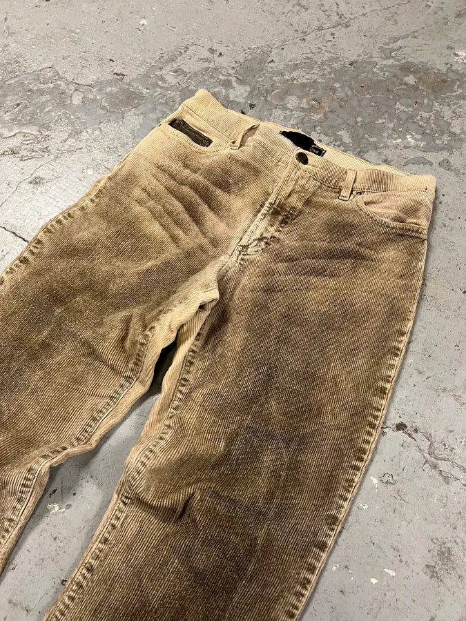 AW2003 Cavalli Waxed Velvet Beige Flaired Pants (S/M) 1