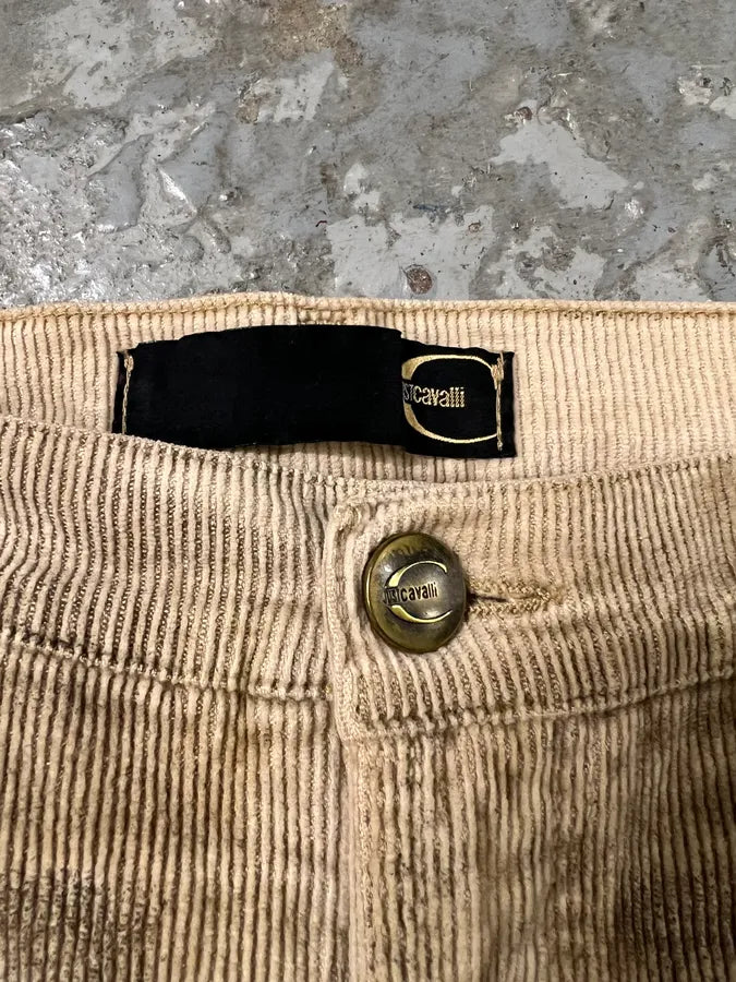 AW2003 Cavalli Waxed Velvet Beige Flaired Pants (S/M) 2
