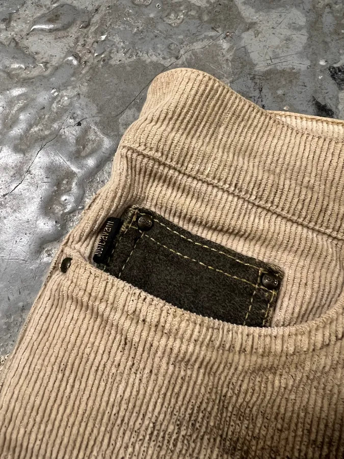 AW2003 Cavalli Waxed Velvet Beige Flaired Pants (S/M) 3