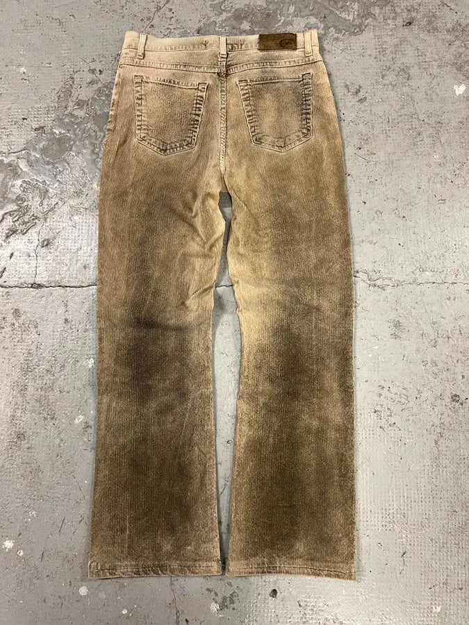 AW2003 Cavalli Waxed Velvet Beige Flaired Pants (S/M) 4