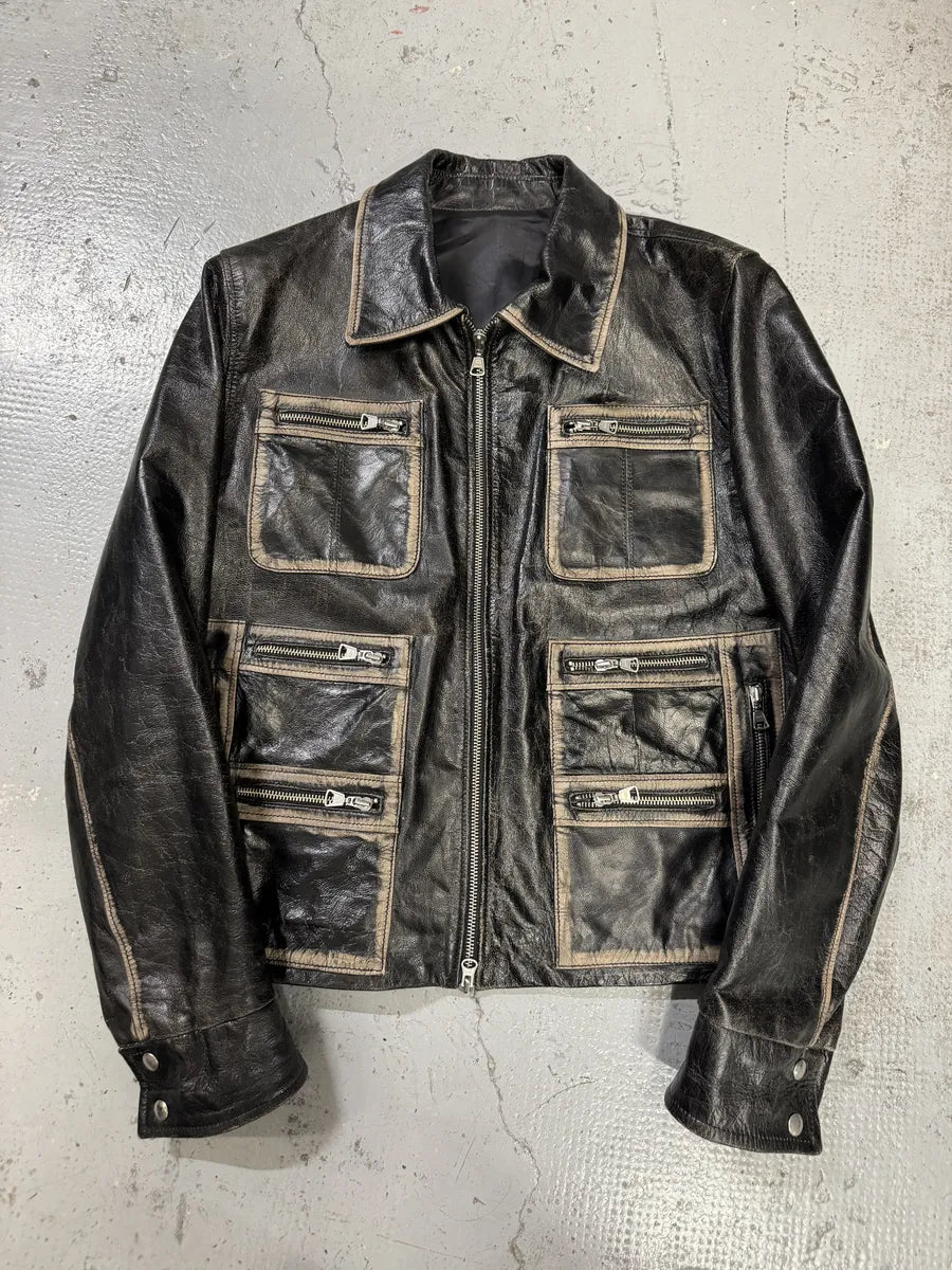 AW2003 Daniele Alessandrini Multi Pockets Black Leather Jacket mGmrPgp 1
