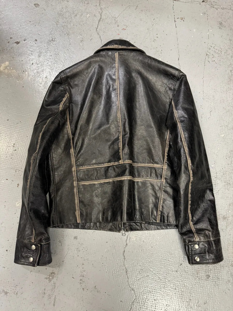 AW2003 Daniele Alessandrini Multi Pockets Black Leather Jacket mGmrPgp 4