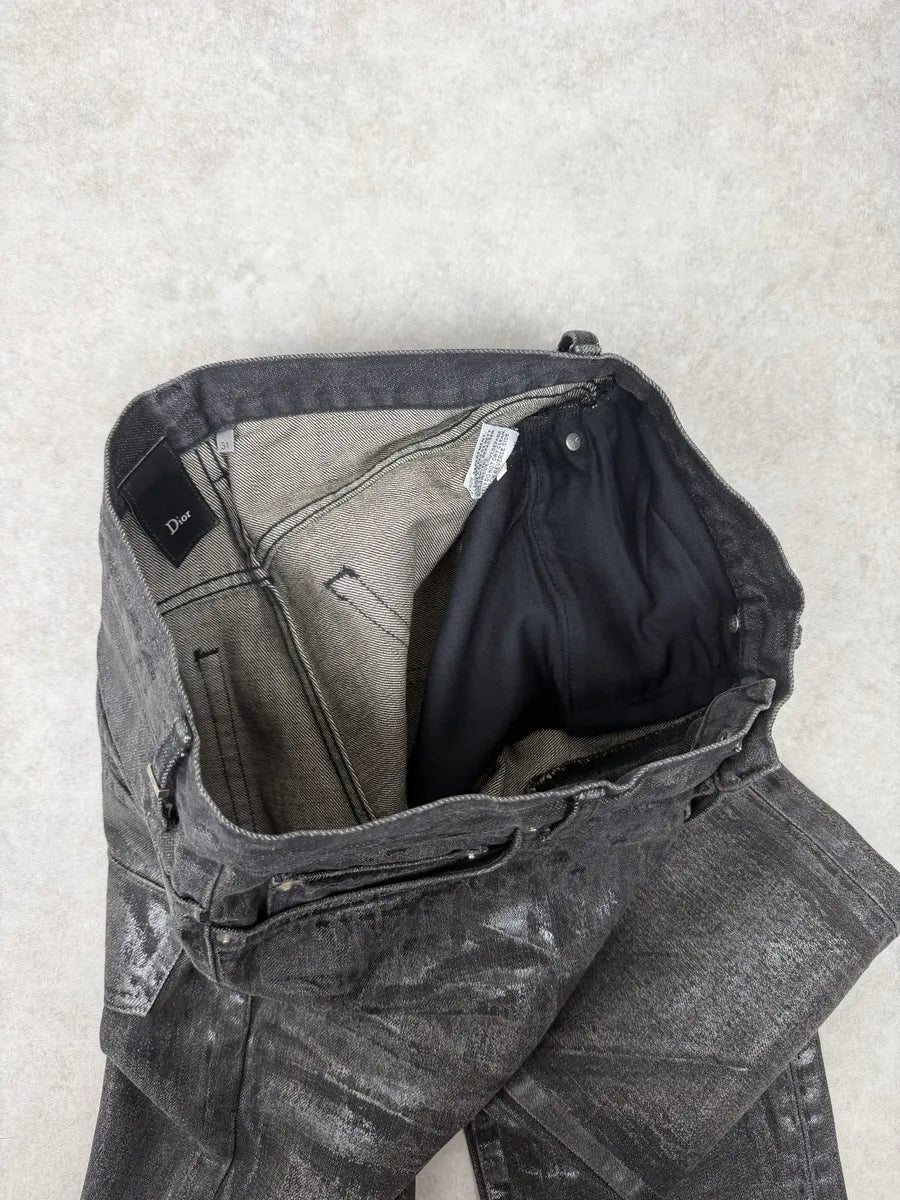 AW2003 Dior Dark Grey Black Waxed Denim Jeans by Hedi Slimane fHWdTqD 12