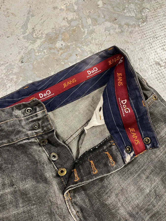 AW2003 Dolce & Gabban Grey Double Waisted Faded Denim Jeans (M/L) rYPJrKG 10