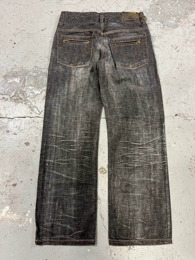 AW2003 Dolce & Gabban Grey Double Waisted Faded Denim Jeans (M/L) rYPJrKG 7