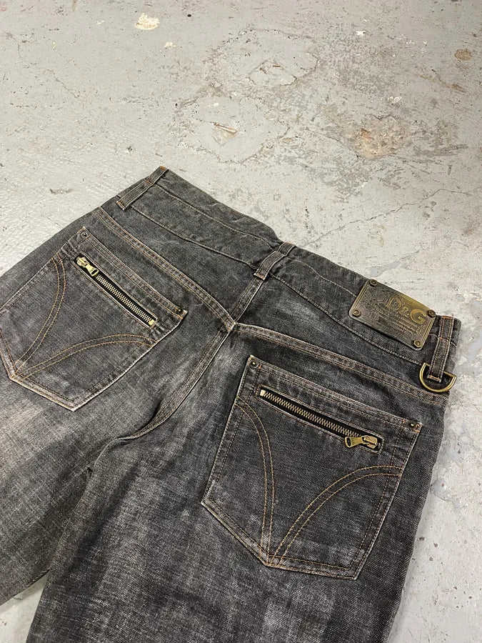 AW2003 Dolce & Gabban Grey Double Waisted Faded Denim Jeans (M/L) rYPJrKG 9