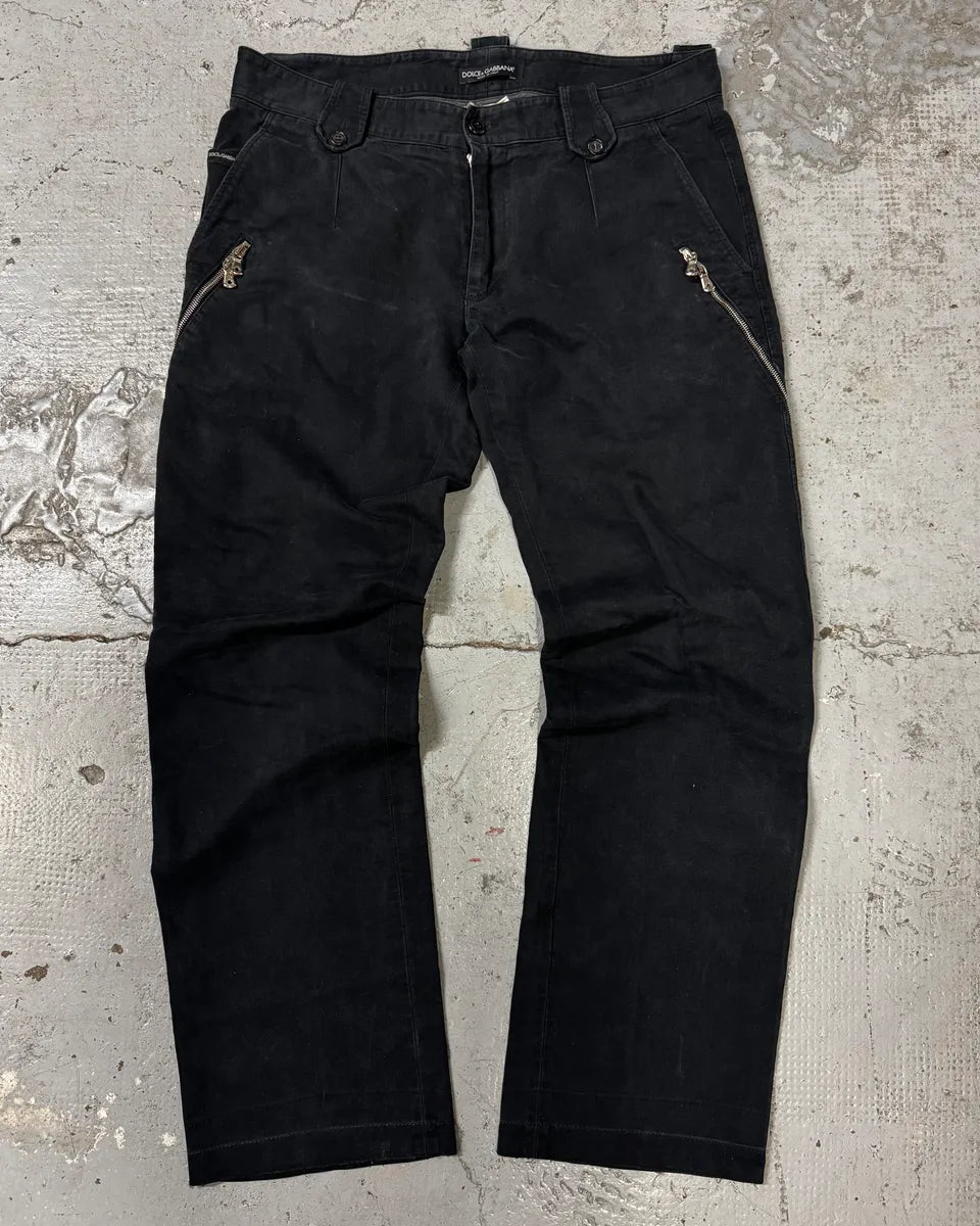AW2003 Dolce & Gabbana Anatomic Black Zips Pants OVFPTJt 0