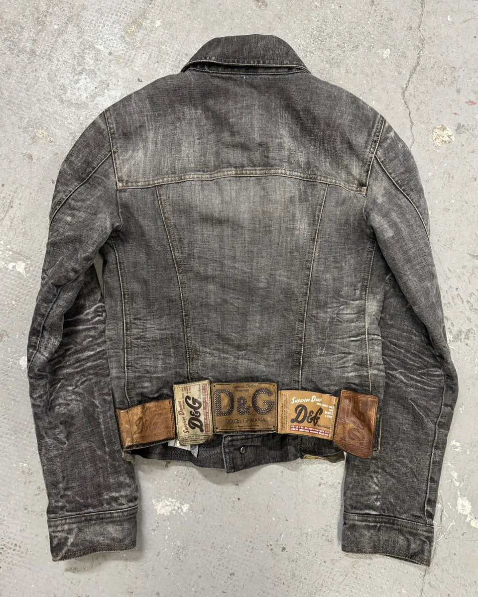 AW2003 Dolce & Gabbana Archive Tags Grey Raw Denim Jacket (XS/S) 1