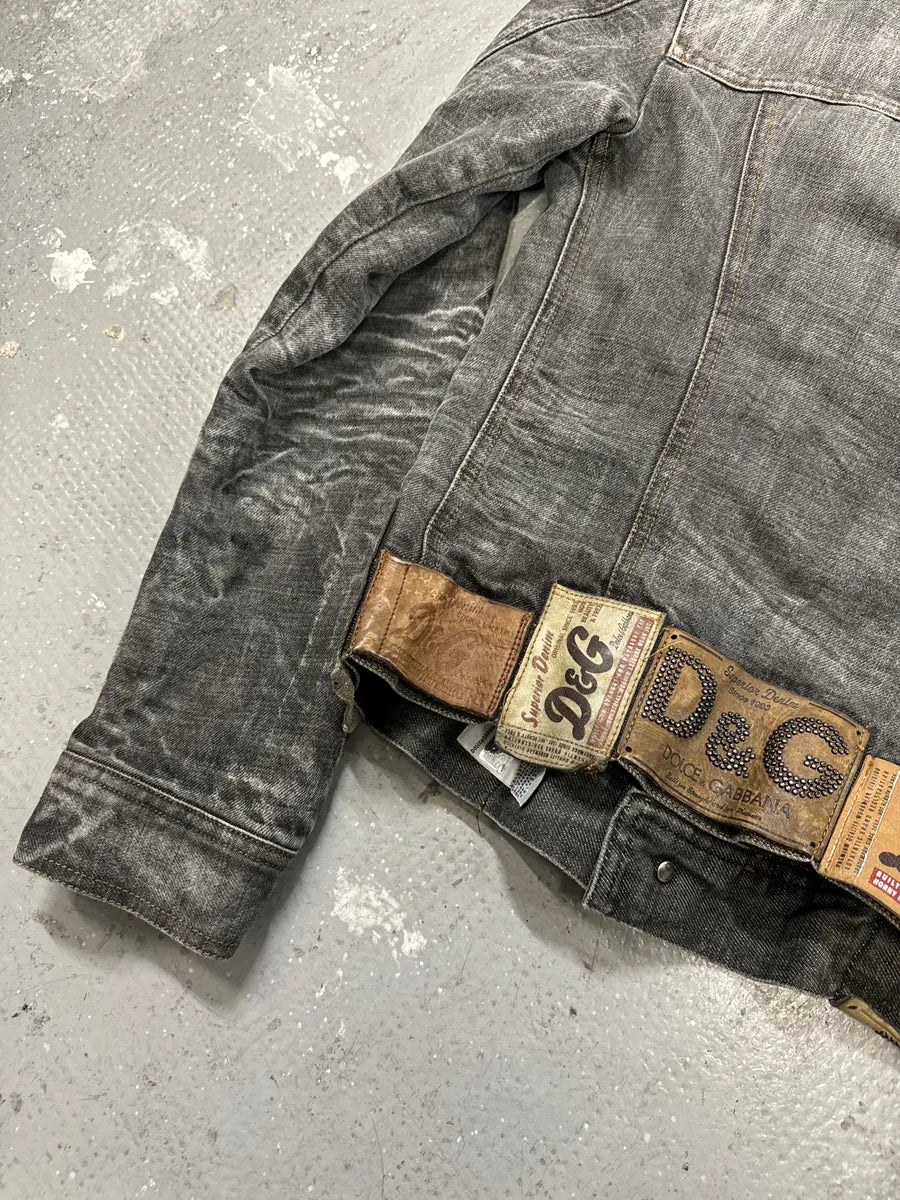 AW2003 Dolce & Gabbana Archive Tags Grey Raw Denim Jacket (XS/S) 10