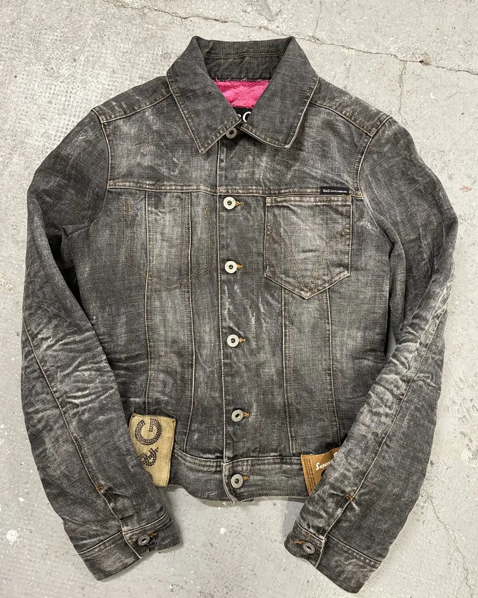 AW2003 Dolce & Gabbana Archive Tags Grey Raw Denim Jacket (XS/S) 4