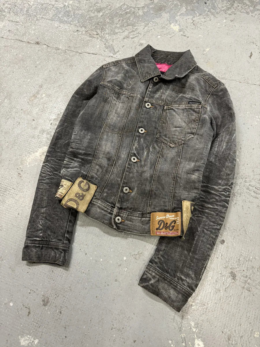 AW2003 Dolce & Gabbana Archive Tags Grey Raw Denim Jacket (XS/S) 5