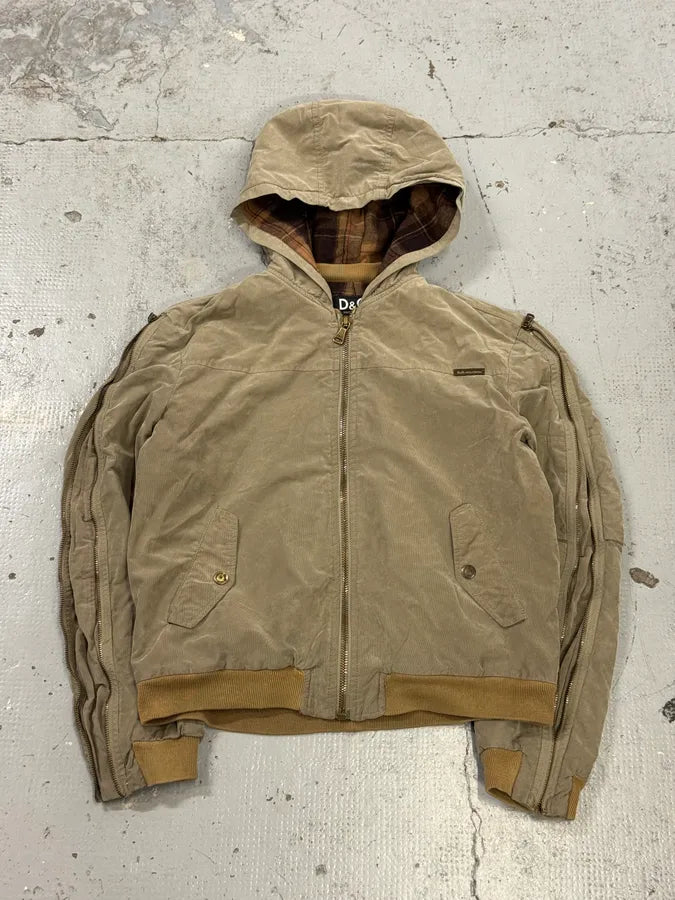 AW2003 Dolce & Gabbana Arm Zip Beige Hooded Bomber Jacket rXNNQdk 0