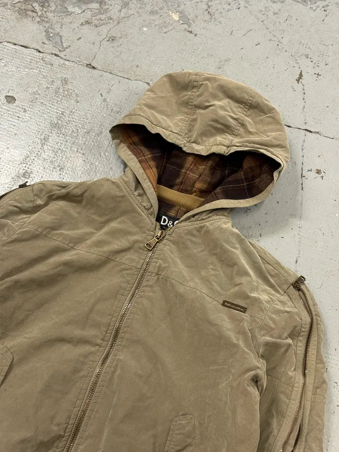 AW2003 Dolce & Gabbana Arm Zip Beige Hooded Bomber Jacket rXNNQdk 4