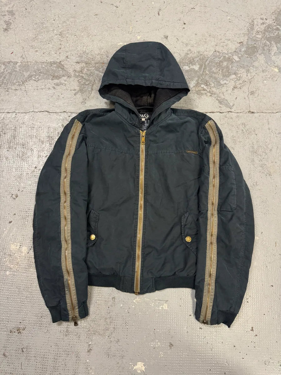 AW2003 Dolce & Gabbana Arm Zip Navy Hooded Bomber Jacket NHEfthX 0
