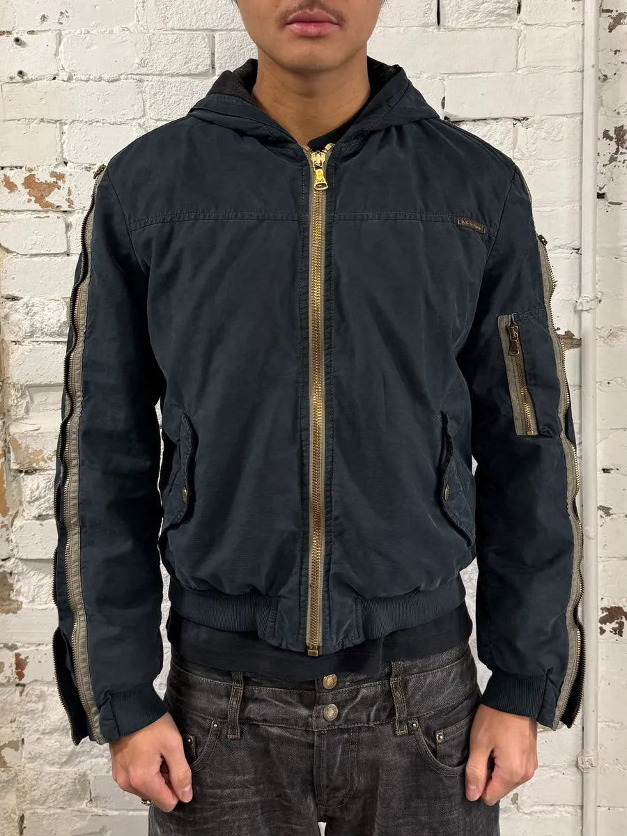 AW2003 Dolce & Gabbana Arm Zip Navy Hooded Bomber Jacket NHEfthX 1