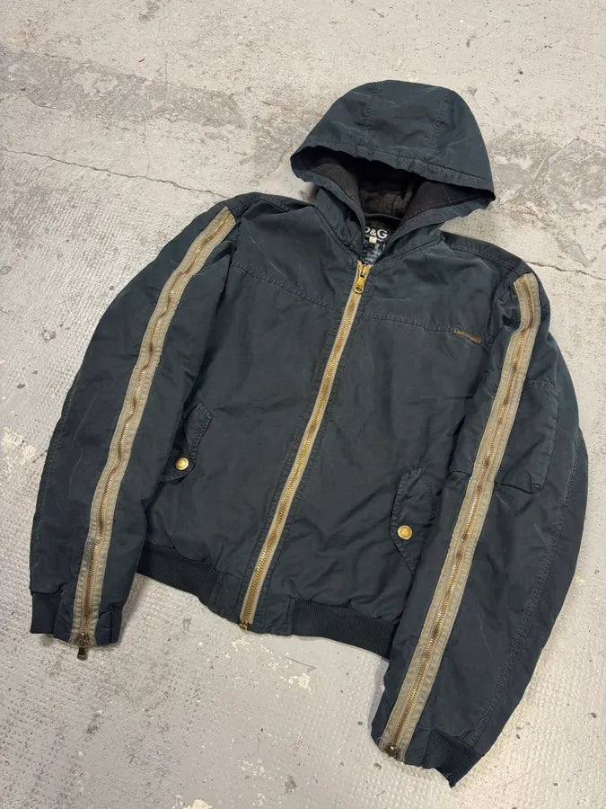 AW2003 Dolce & Gabbana Arm Zip Navy Hooded Bomber Jacket NHEfthX 3