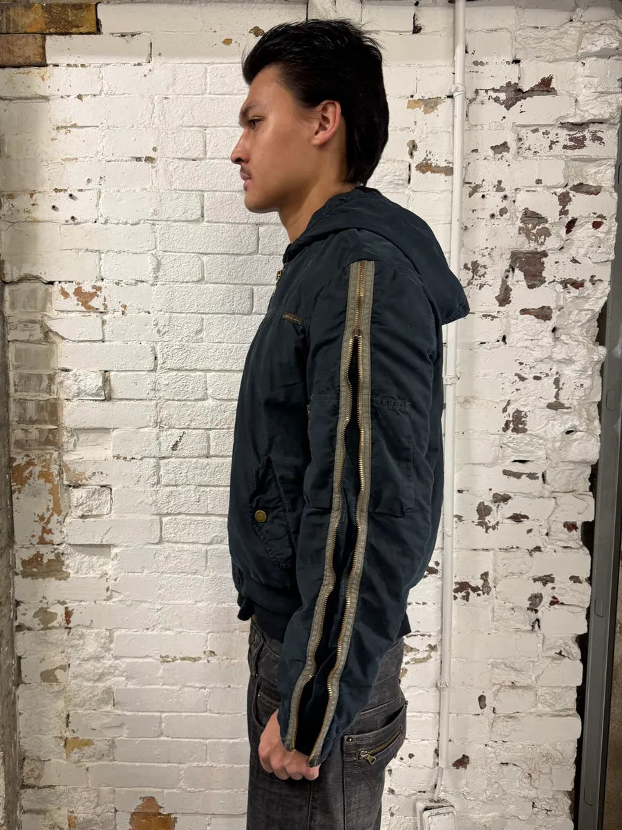 AW2003 Dolce & Gabbana Arm Zip Navy Hooded Bomber Jacket NHEfthX 4