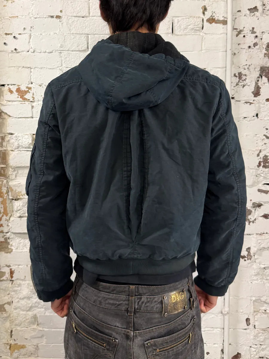 AW2003 Dolce & Gabbana Arm Zip Navy Hooded Bomber Jacket NHEfthX 5