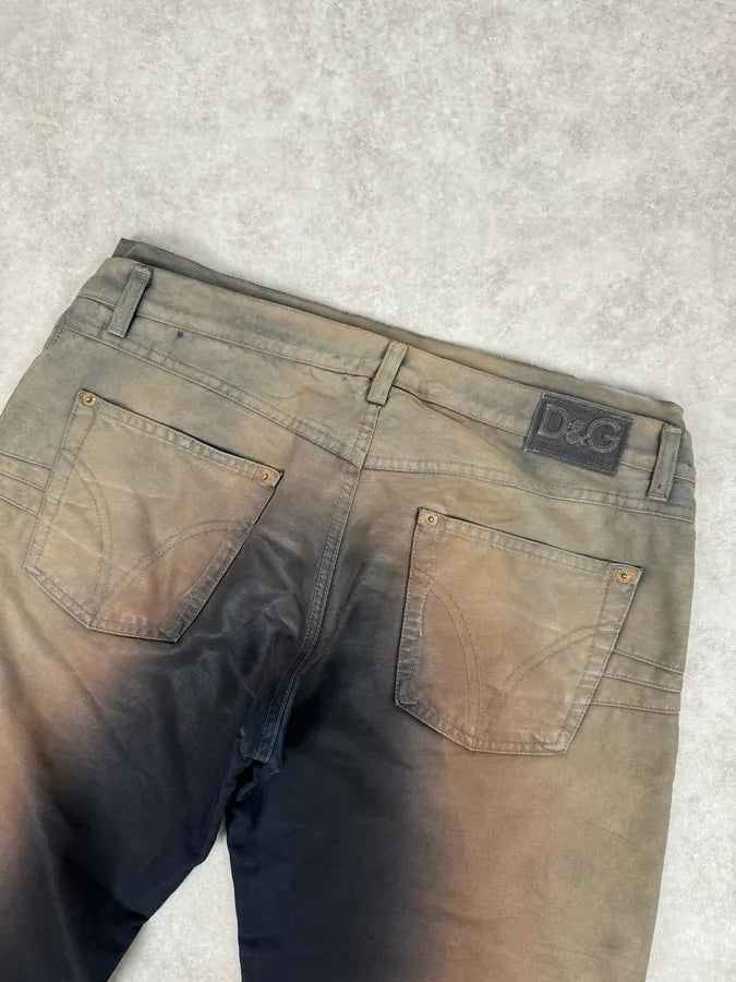 AW2003 Dolce & Gabbana Black & Beige Faded Cargo Pants znnTzAa 7