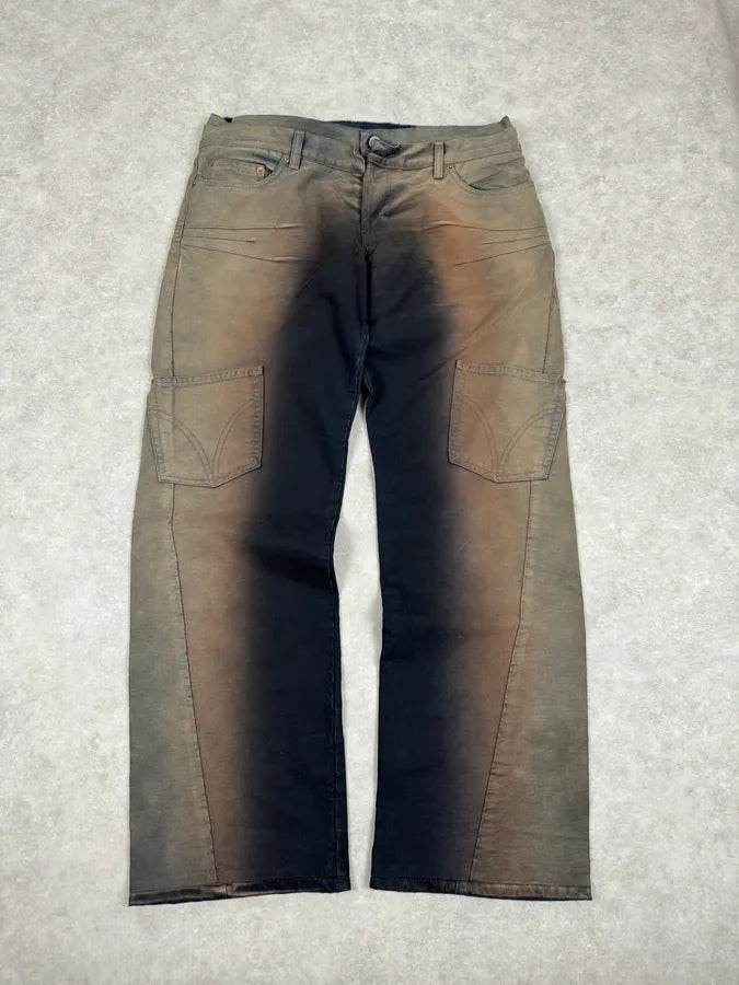 AW2003 Dolce & Gabbana Black & Beige Faded Cargo Pants znnTzAa 0