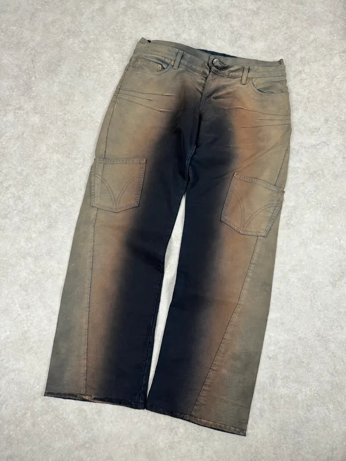 AW2003 Dolce & Gabbana Black & Beige Faded Cargo Pants znnTzAa 4