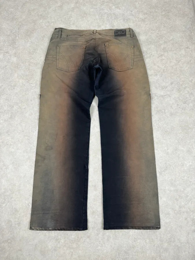AW2003 Dolce & Gabbana Black & Beige Faded Cargo Pants znnTzAa 6