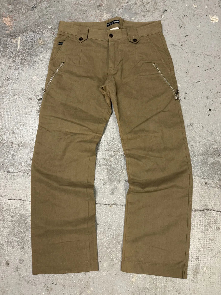 AW2003 Dolce & Gabbana Beige Anatomic Zip Relaxed Cozy Pants (M) 0