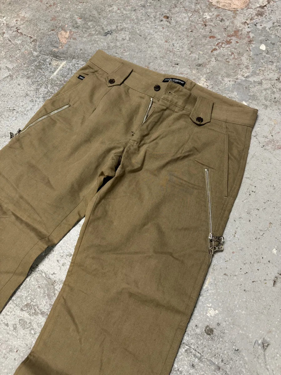 AW2003 Dolce & Gabbana Beige Anatomic Zip Relaxed Cozy Pants (M) 10