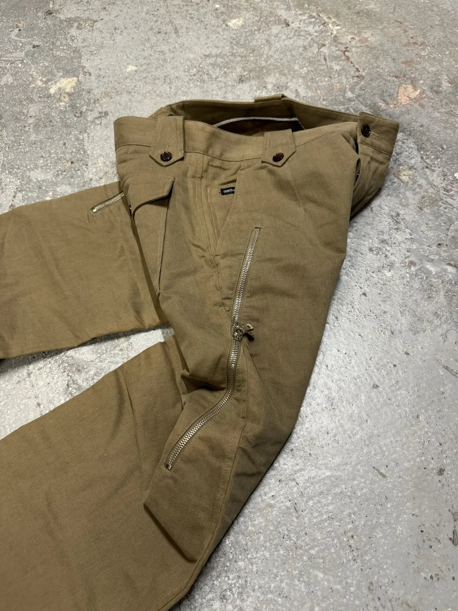 AW2003 Dolce & Gabbana Beige Anatomic Zip Relaxed Cozy Pants (M) 6