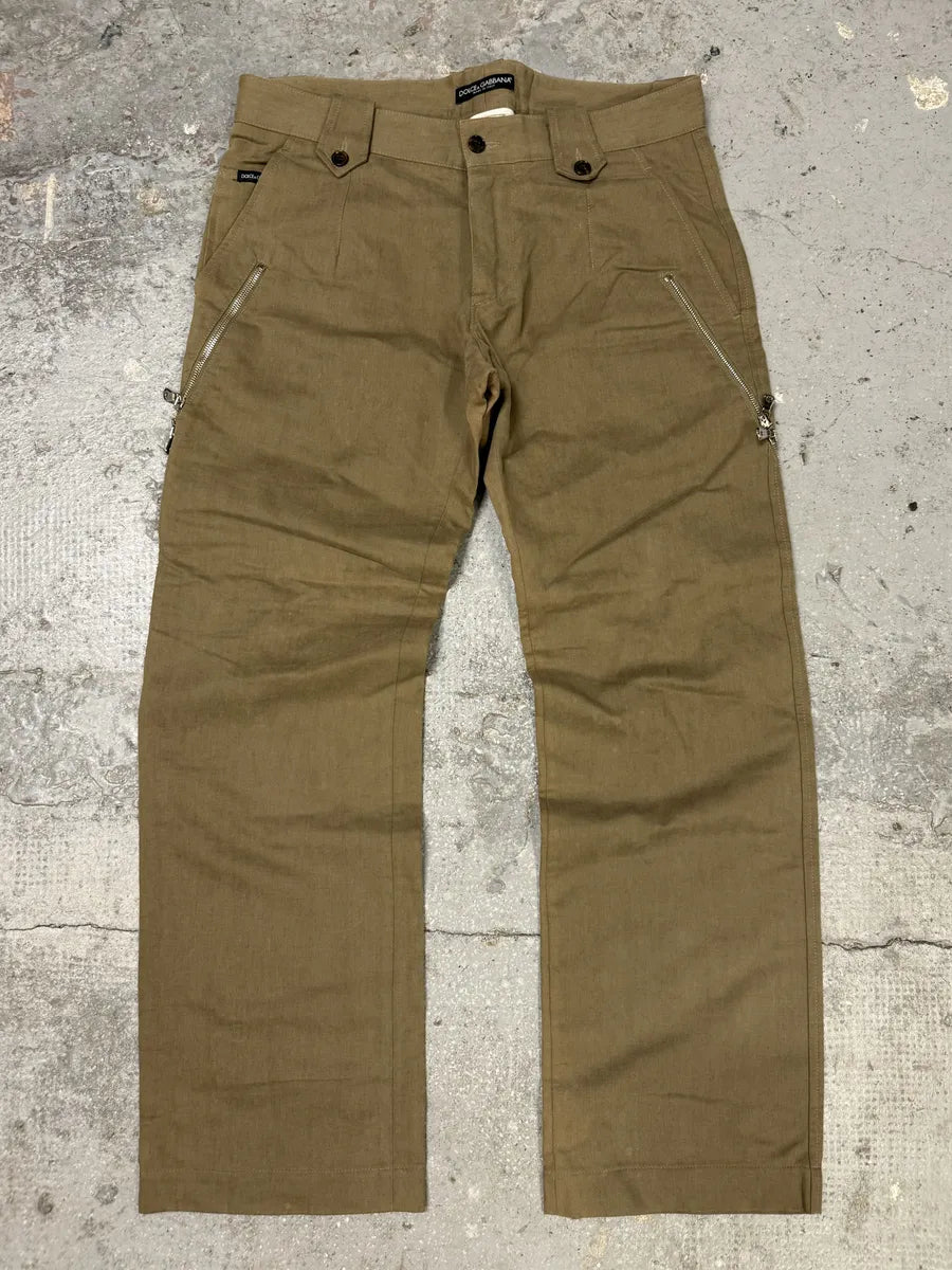 AW2003 Dolce & Gabbana Beige Anatomic Zip Relaxed Cozy Pants (M) 7