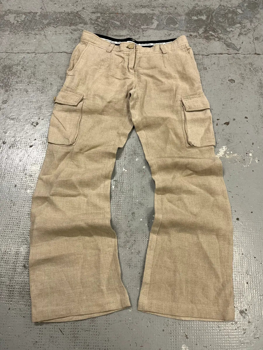 AW2003 Dolce & Gabbana Beige Linen Cargo Pants CvMUxAp 0