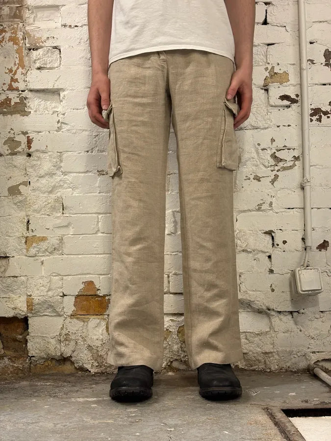 AW2003 Dolce & Gabbana Beige Linen Cargo Pants CvMUxAp 1