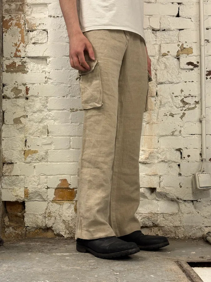 AW2003 Dolce & Gabbana Beige Linen Cargo Pants CvMUxAp 2